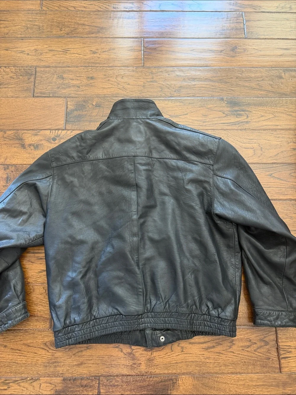 Alfani Black Leather Bomber Jacket with Snap Collar